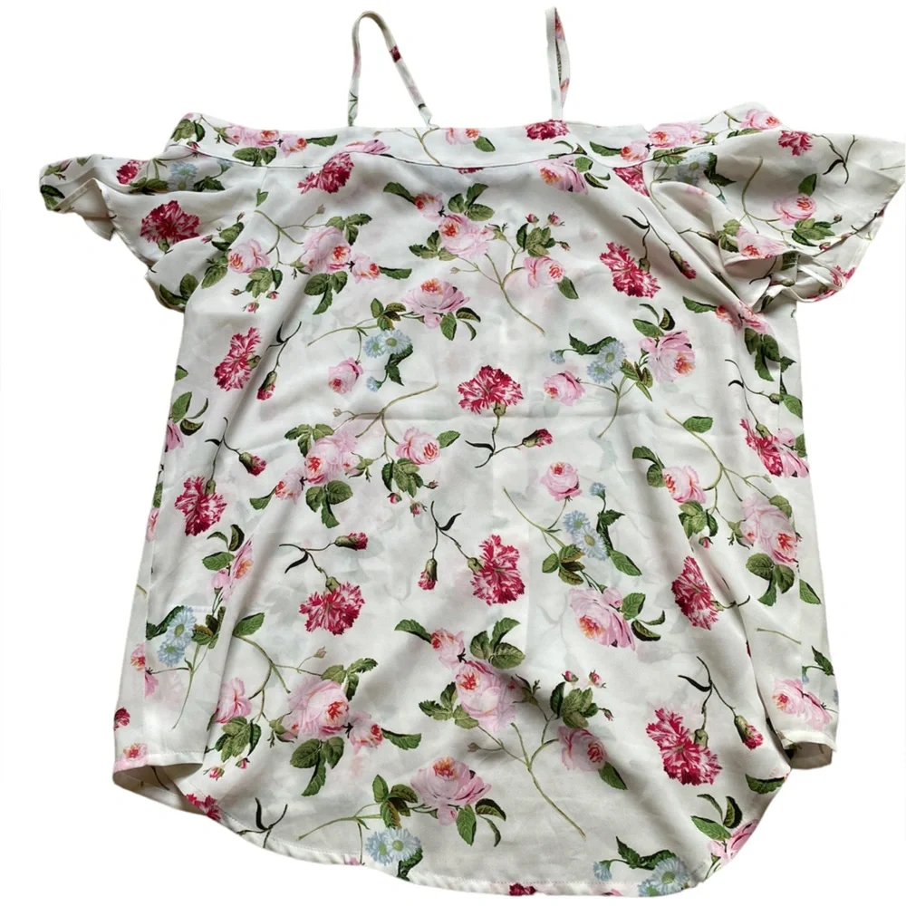 Express Floral Off-Shoulder Blouse - Pink and Green - Picture 8 of 10